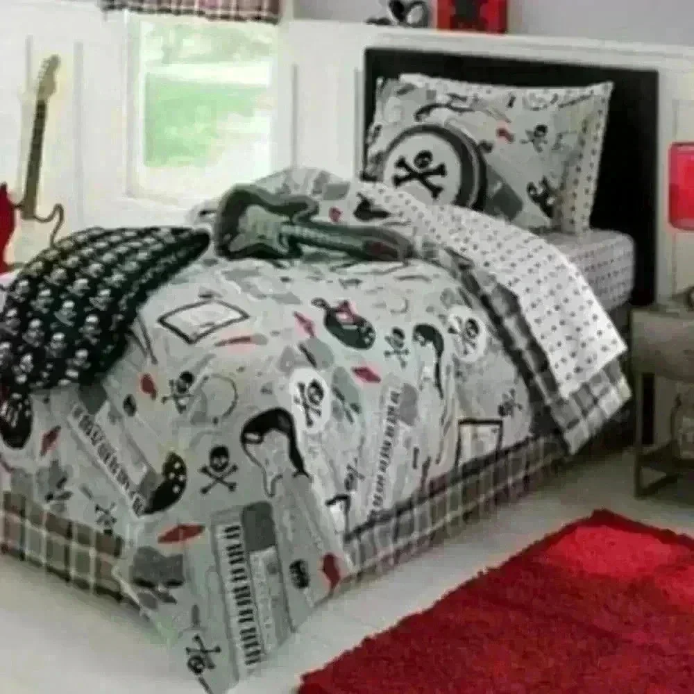 Jumping Beans Twin Bedding Set Rock‎ Roll Skull Drum Guitar